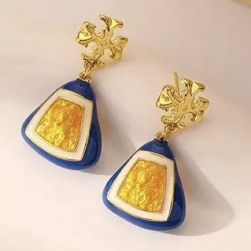 Tory Burch Roxanne multi gold, blue & yellow dangle + drop earrings - Picture 2 of 7